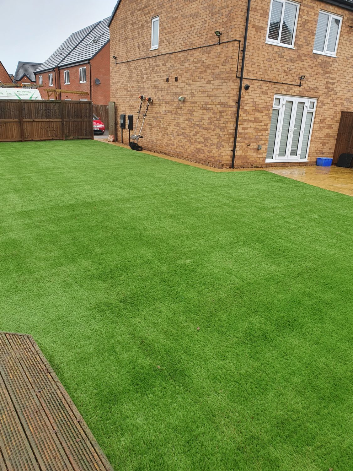 Artificial grass & timber decking job in Doncaster