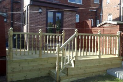 Raised decking area with handrail