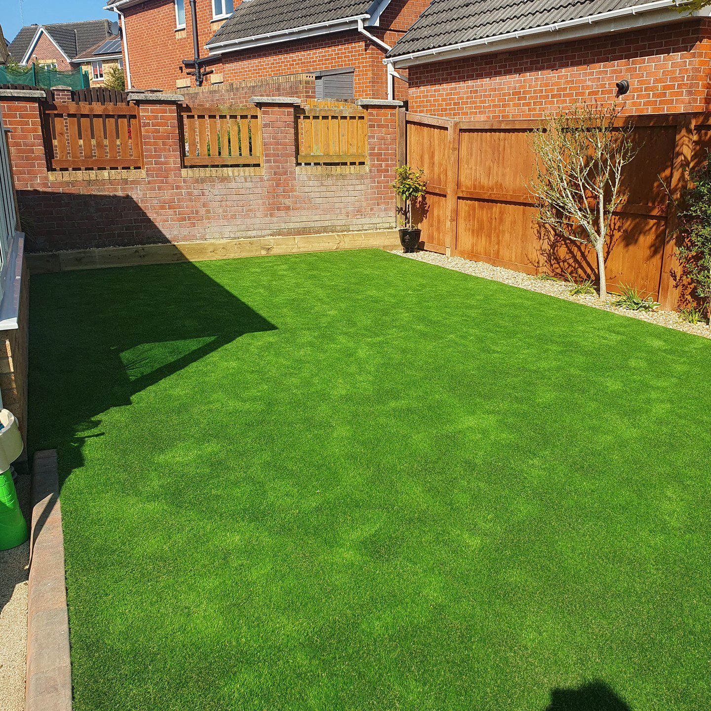 Photo of back garden in Barnsley with artificial grass installation