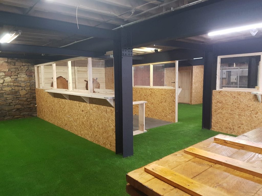 Photo of inside BattleAxe, axe throwing in Sheffield, showing Greenfield Leisure artificial grass installation
